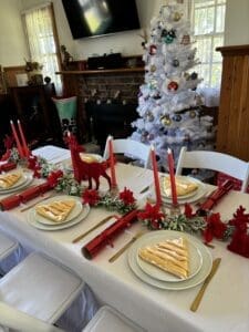 Green red and gold DIY Hire Christmas table