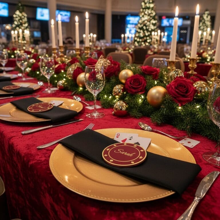 casino theme Christmas party styling